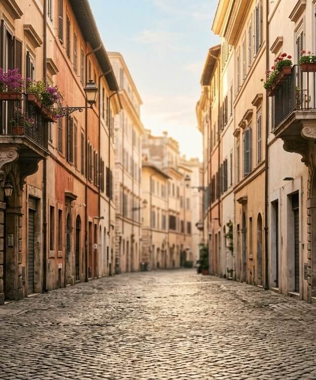 Quiet Rome street at early morning