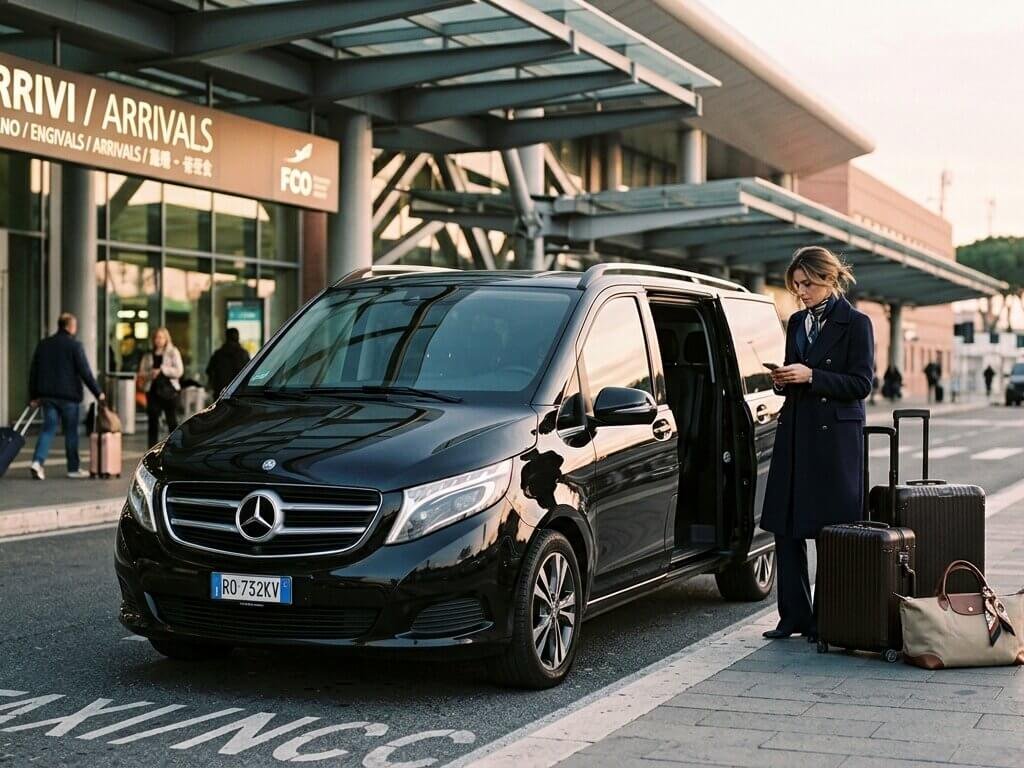 Mercedes van at Rome Fiumicino Airport arrivals