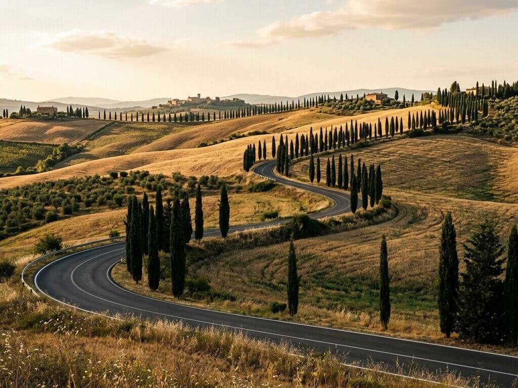 Winding road through the Tuscan countryside